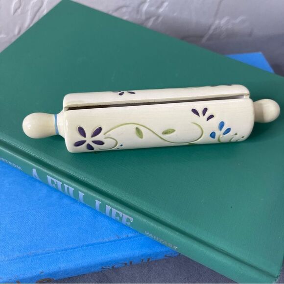 Rolling pin recipe business card holder ceramic floral - Picture 2 of 5